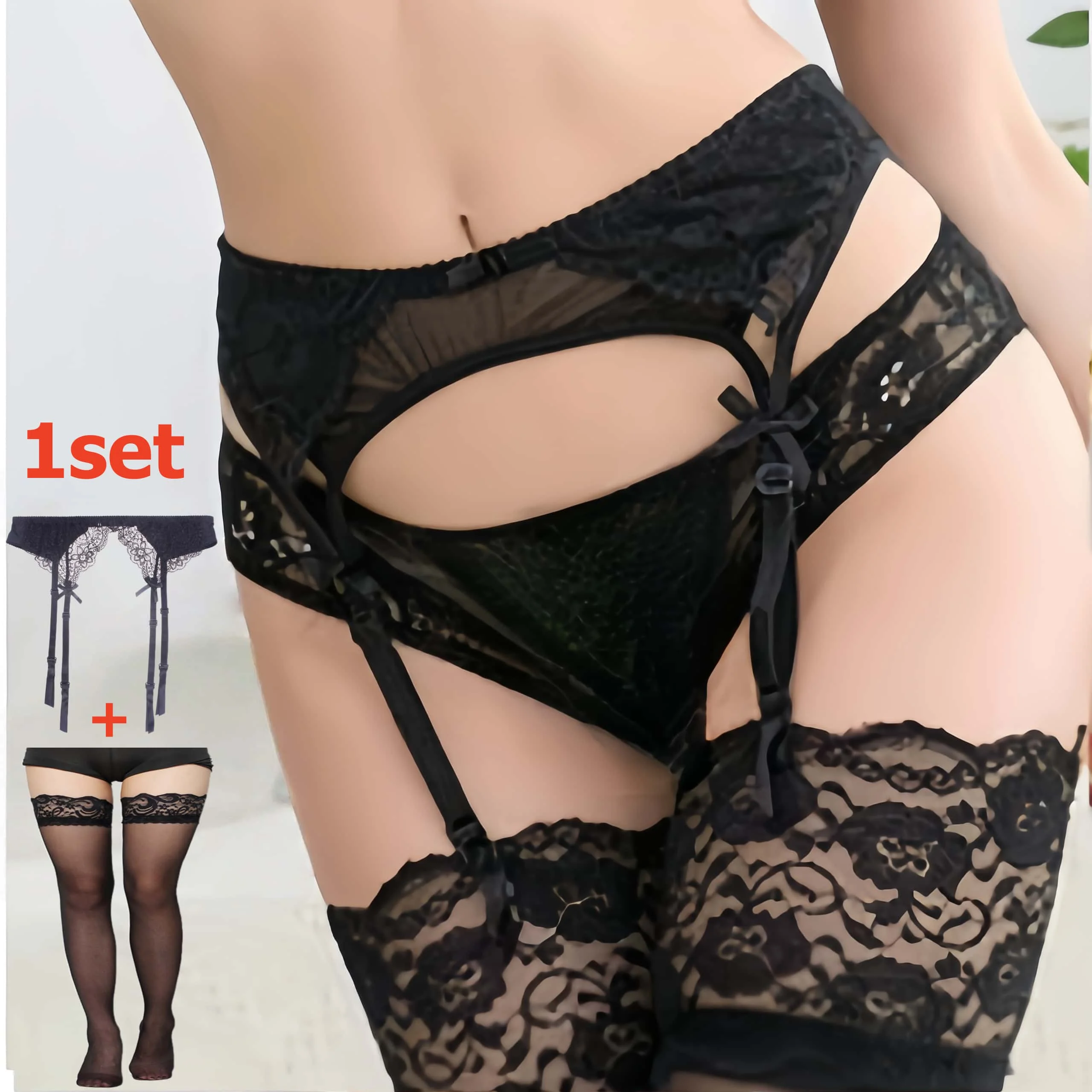 Tights Pantyhose Sheer - 2 adet kadın askılı dantel çorap